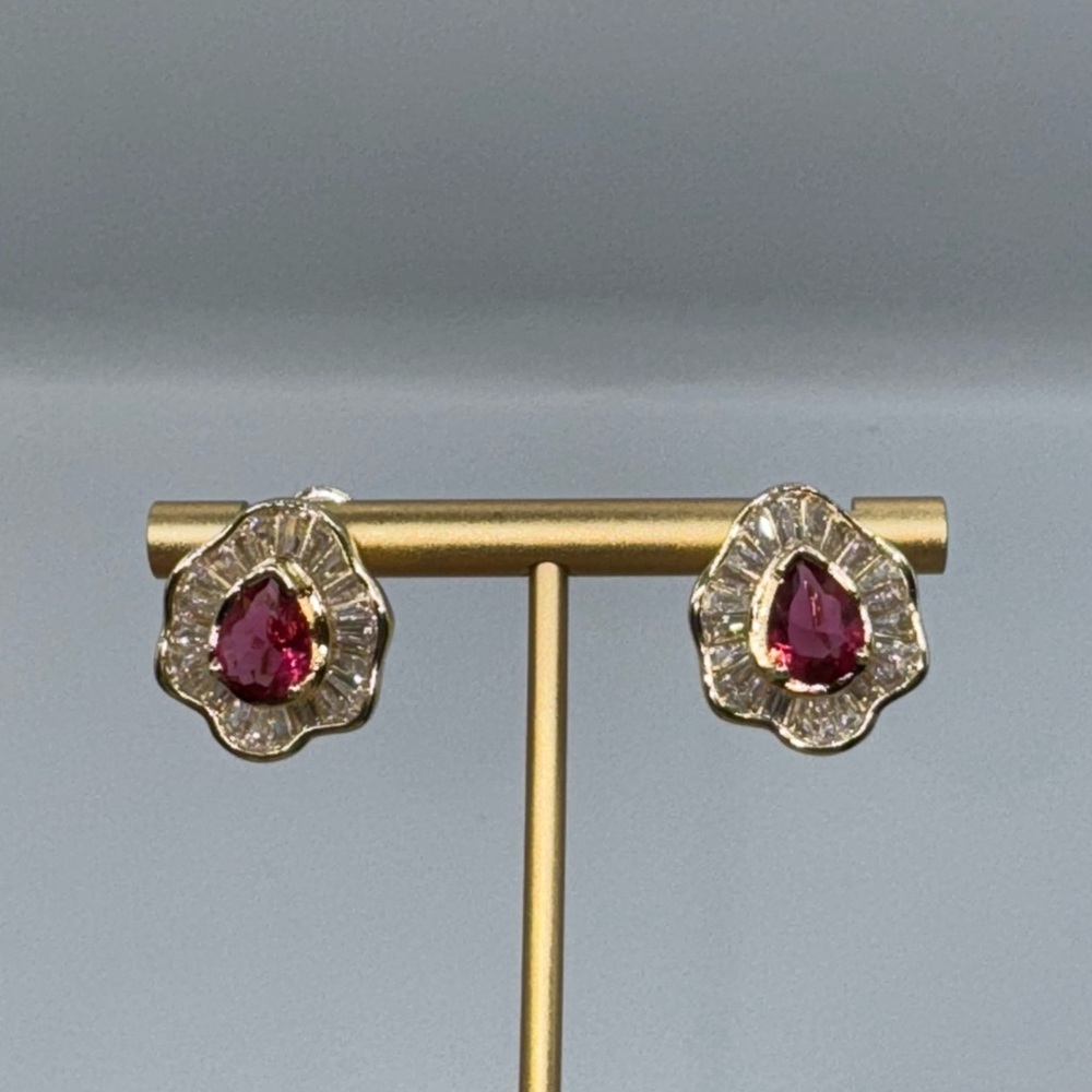14k Pear Cut Ruby Earrings - Picture 9 of 16